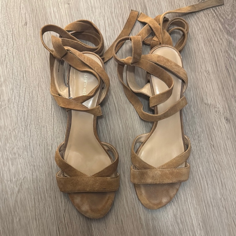 Saks Fifth Avenue Brown Sandals with Ankle Wrap Straps